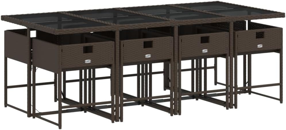 Mesa y Sillas De Comedor De Ratán, Gris 9 pzas Type-93, con 8 Sillas