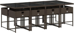 Mesa y Sillas De Comedor De Ratán, Gris 9 pzas Type-93, con 8 Sillas