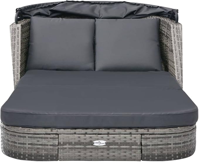 Tumbona con Capota de ratán sintético Gris Antracita,Mobiliario,Muebles de jardín, Antracita,49496