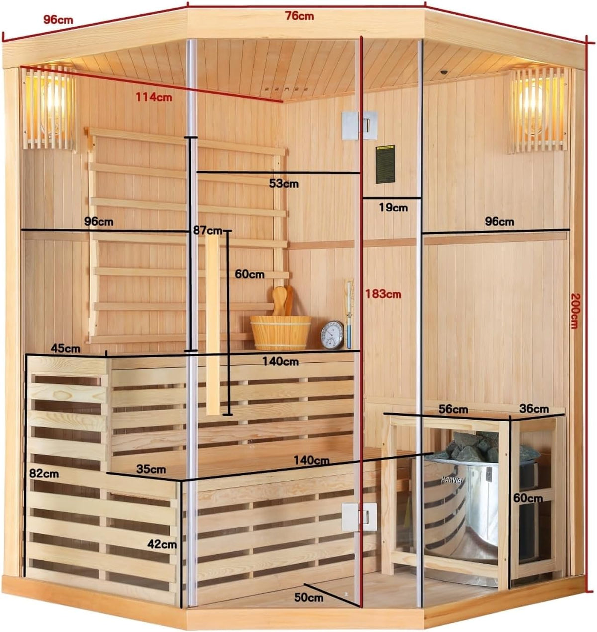 Estufa de sauna para 3 personas, incluye piedras para sauna, 2 lámparas, cristal de seguridad
