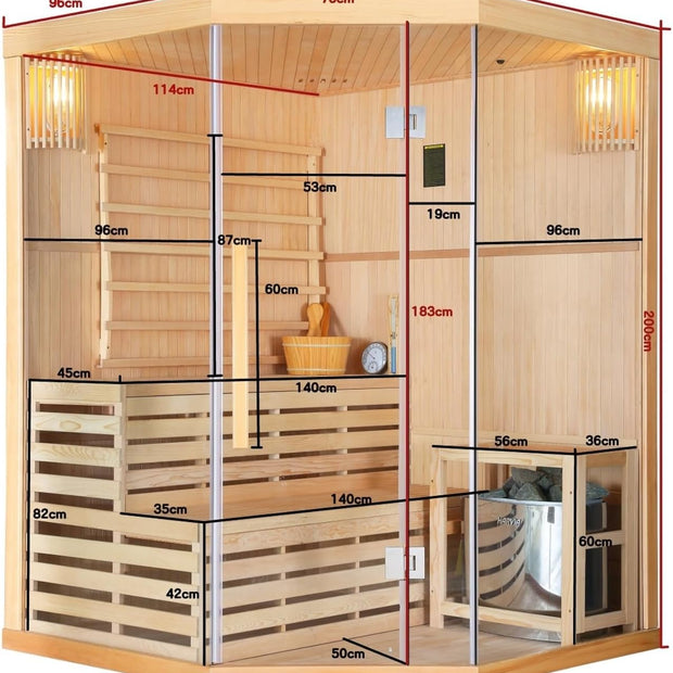 Estufa de sauna para 3 personas, incluye piedras para sauna, 2 lámparas, cristal de seguridad