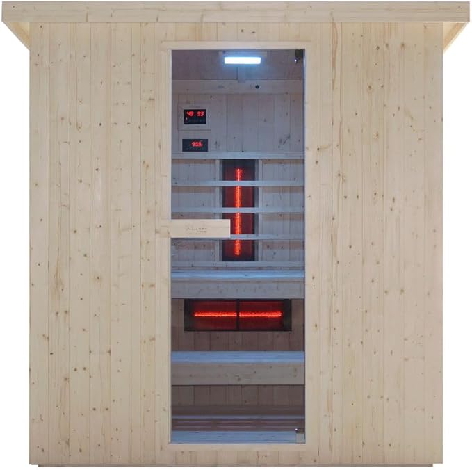 Cabina de infrarrojos para exteriores (incluye piedras de sauna, cubeta con creador, termómetro y reloj de arena)