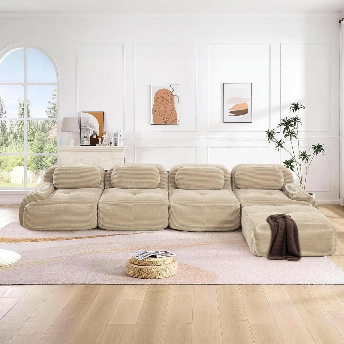 Sofá Moderno Modular, Tela côtelé, Asiento Profundo + reposabrazos Anchos