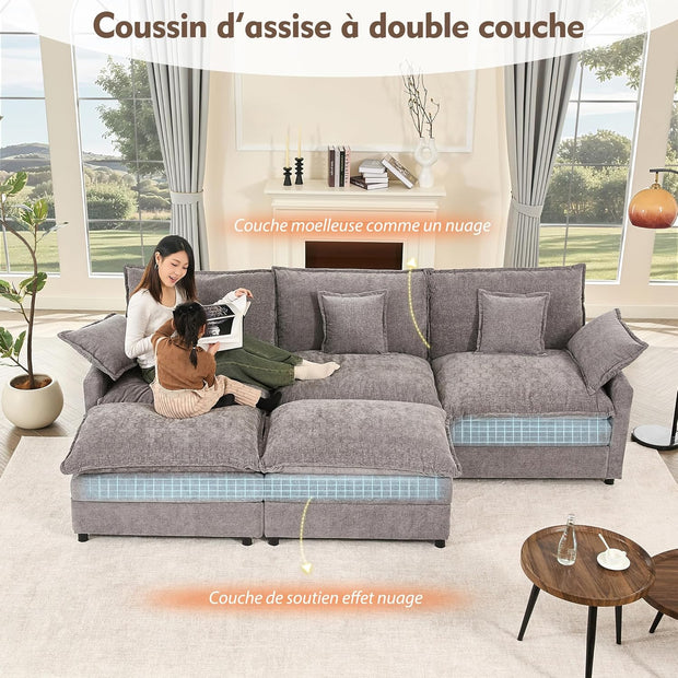 Sofá Modular en Forma de U,Set of sofá de Esquina de 3 plazas con Taburete