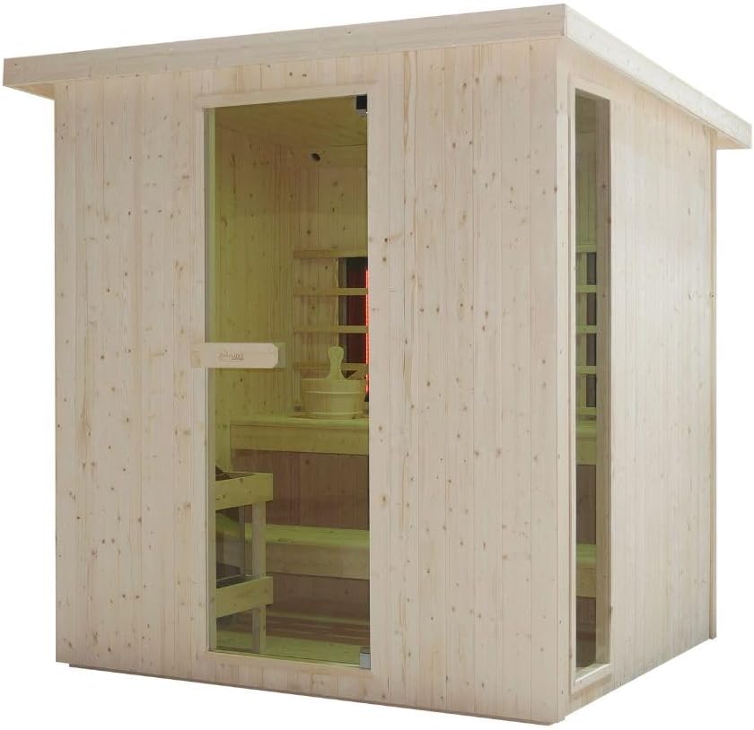 Cabina de infrarrojos para exteriores (incluye piedras de sauna, cubeta con creador, termómetro y reloj de arena)
