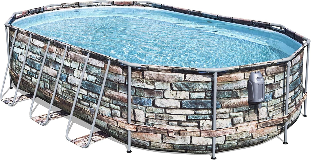 Piscina Desmontable Tubular Power Steel Oval Diseño Piedra 610 x 366 x 122 cm