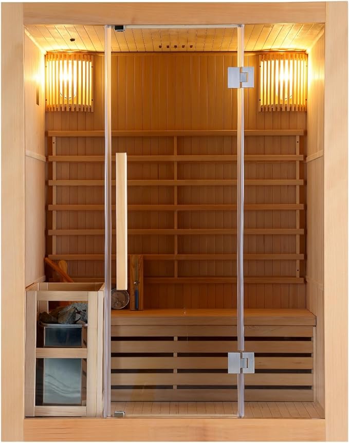 Estufa de sauna para 3 personas, incluye piedras de sauna, cristal de seguridad, con cubo con creador