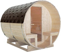 Sauna para 4 – 6 personas 194,8 × 220 × 191,5 cm, horno Harvia 8 kW, madera de abeto, cristal templado