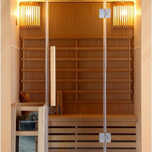 Estufa de sauna para 3 personas, incluye piedras de sauna, cristal de seguridad, con cubo con creador