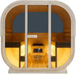 Sauna exterior y cabina de infrarrojos para 6 personas, 210 × 180 × 210 cm, horno Harvia de 8 kW, madera de abeto, cristal templado