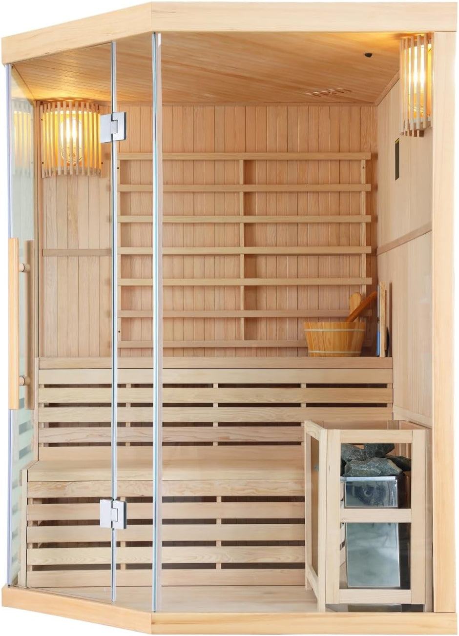 Estufa de sauna para 3 personas, incluye piedras para sauna, 2 lámparas, cristal de seguridad