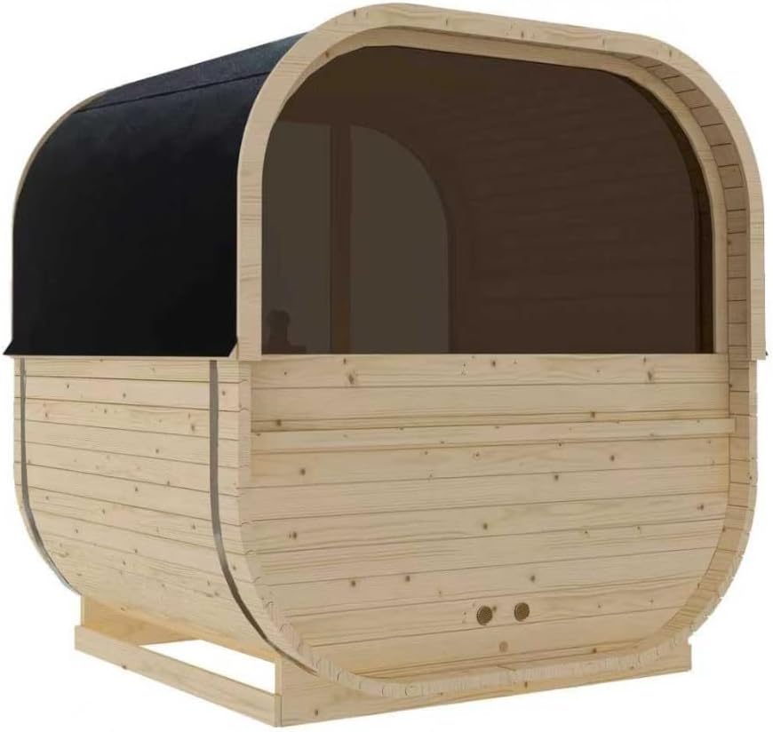 Sauna exterior y cabina de infrarrojos para 6 personas, 210 × 180 × 210 cm, horno Harvia de 8 kW, madera de abeto, cristal templado