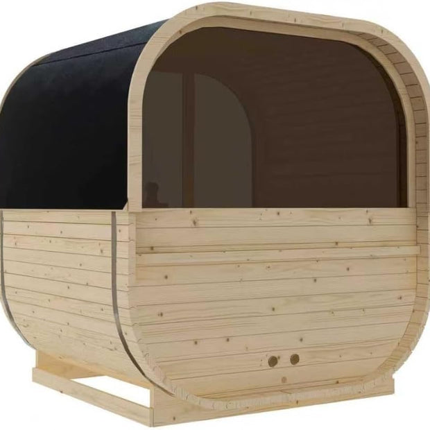 Sauna exterior y cabina de infrarrojos para 6 personas, 210 × 180 × 210 cm, horno Harvia de 8 kW, madera de abeto, cristal templado