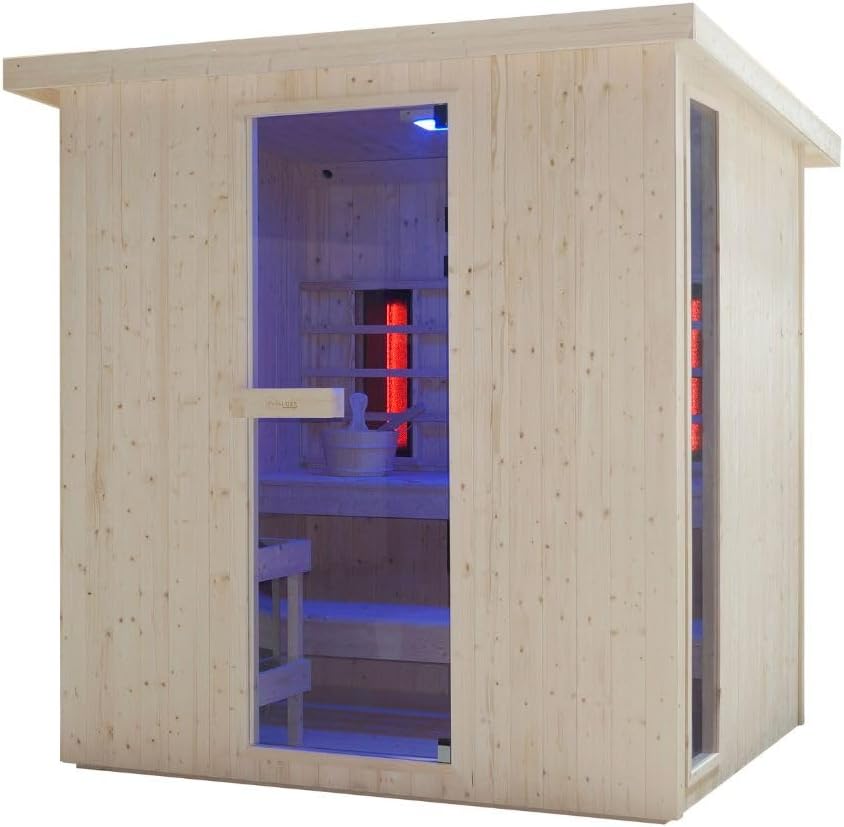 Cabina de infrarrojos para exteriores (incluye piedras de sauna, cubeta con creador, termómetro y reloj de arena)