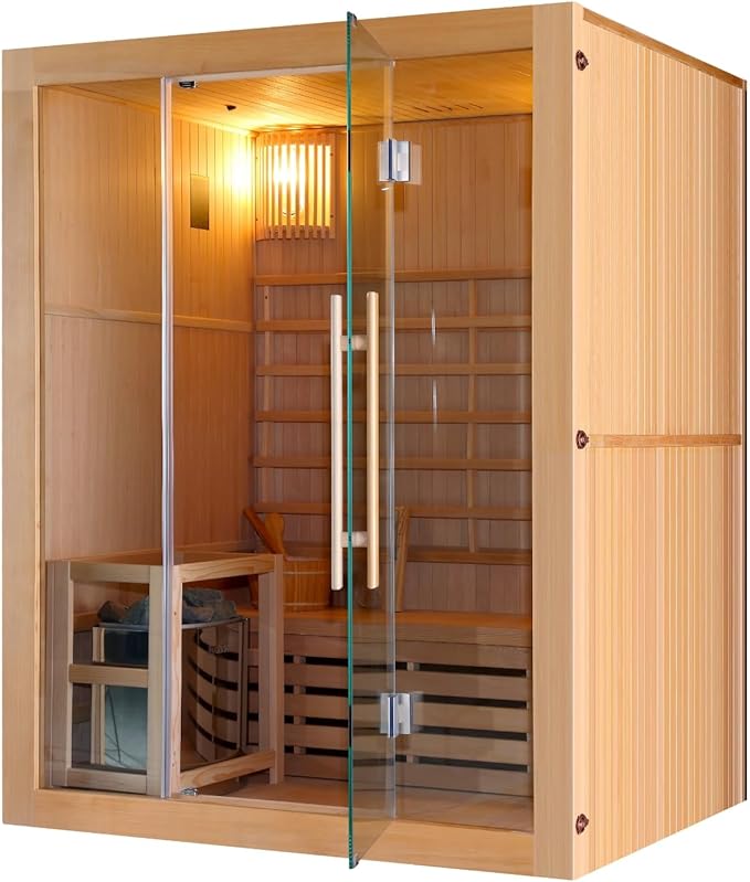 Estufa de sauna para 3 personas, incluye piedras de sauna, cristal de seguridad, con cubo con creador