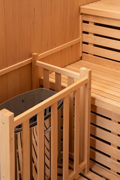 Estufa de sauna finlandesa para 4 personas 175 x 200 x 200 cm, madera cicuta
