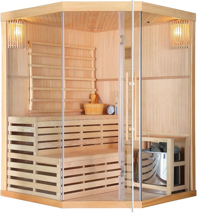 Estufa de sauna para 3 personas, incluye piedras para sauna, 2 lámparas, cristal de seguridad