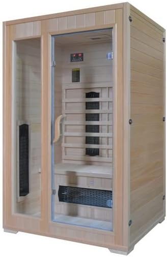 Sauna de infrarrojos 120 x 100 puertas de cristal con estructura de madera, dos personas