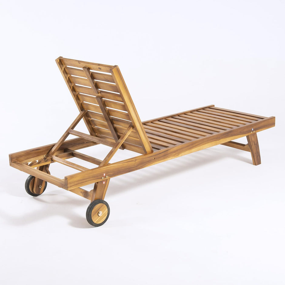 Pack 2 tumbonas para jardín con Ruedas, Reclinable, Madera Teca Grado A, Medidas 65x200x35 cm