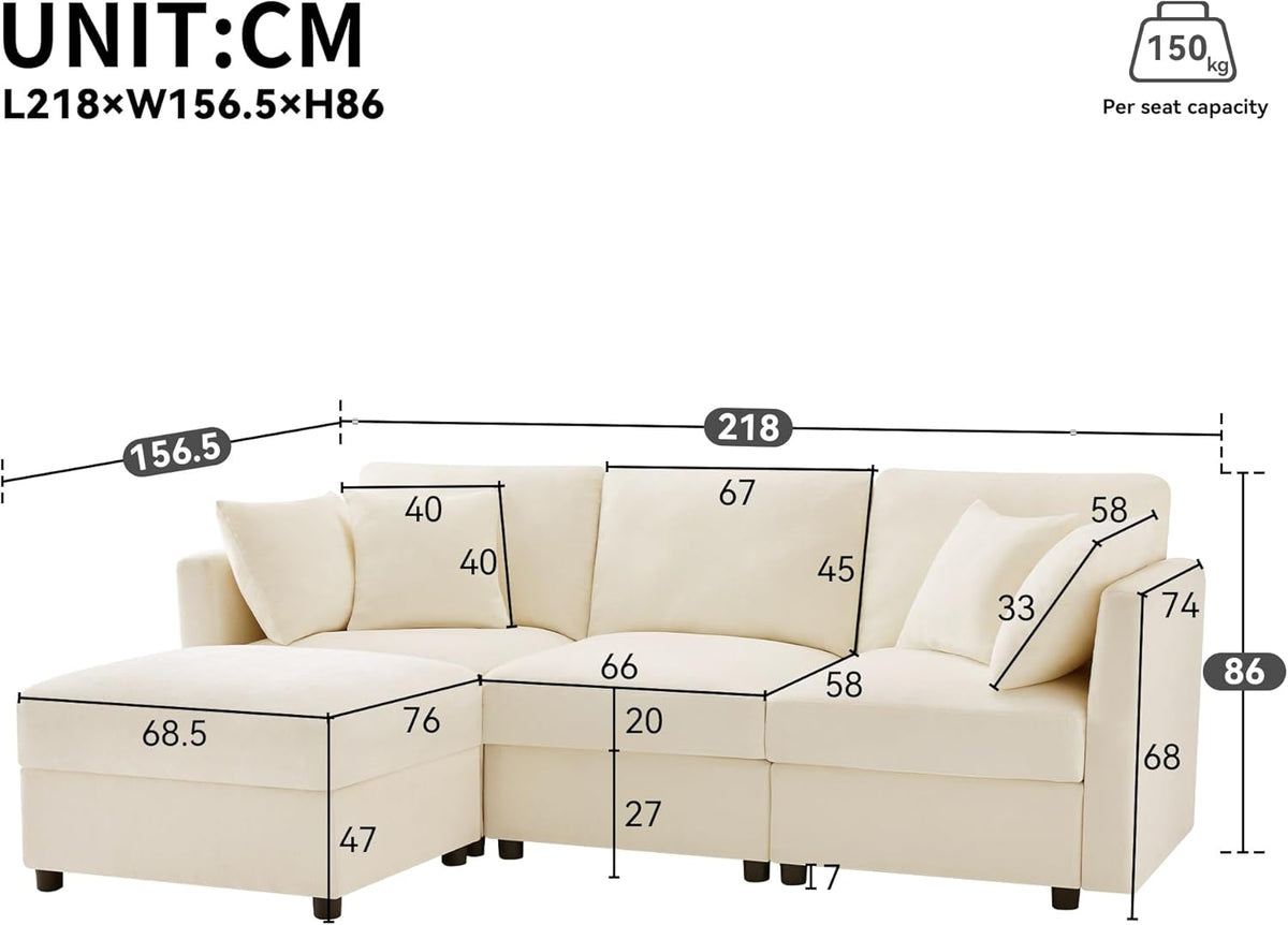 Sofá de esquina en forma de L con reposapiés, sofá cama convertible de 3 plazas