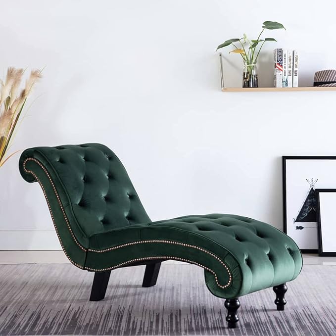 Tumbona verde de terciopelo 145 x 52 x 77 cm