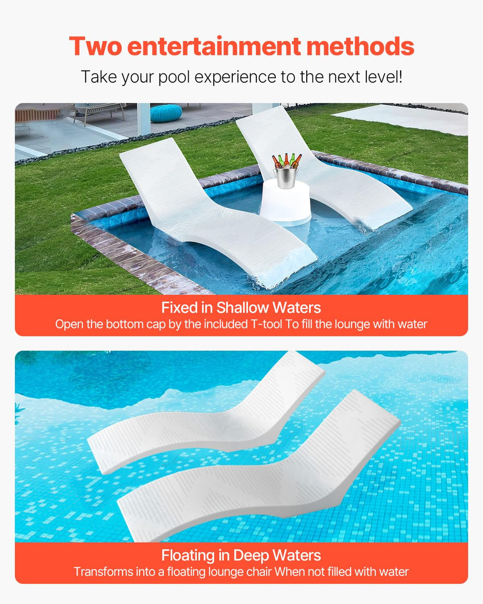Tumbonas de 2 Piezas, Chaise Longue tumbonas para el Interior de la Piscina para Profundidades de Agua de hasta 12,7 cm