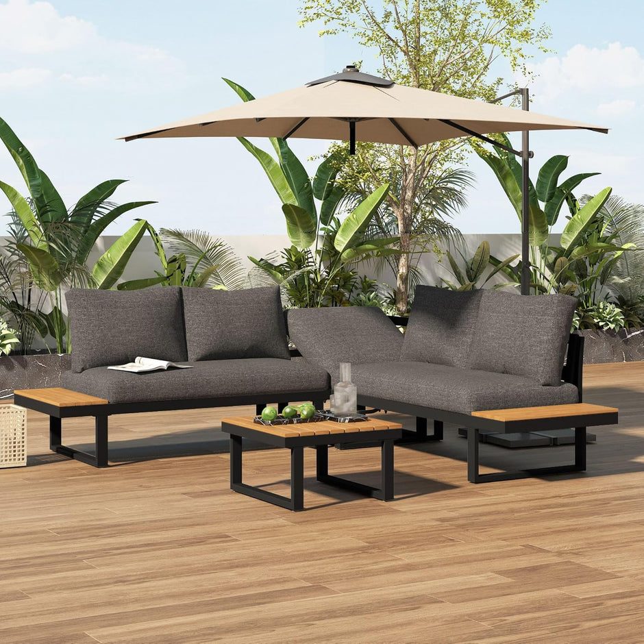 Jardin Exterior con Función Reclinable Ajustable y Respaldo Cómodo, Muebles Jardin Exterior 4 Piezas