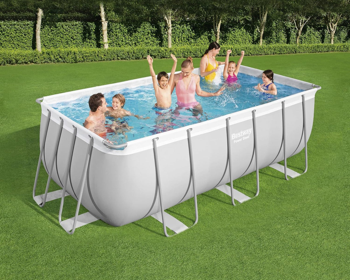 Juego de Piscina con Filtro de Arena (412 x 201 x 122 cm), Color Gris Claro