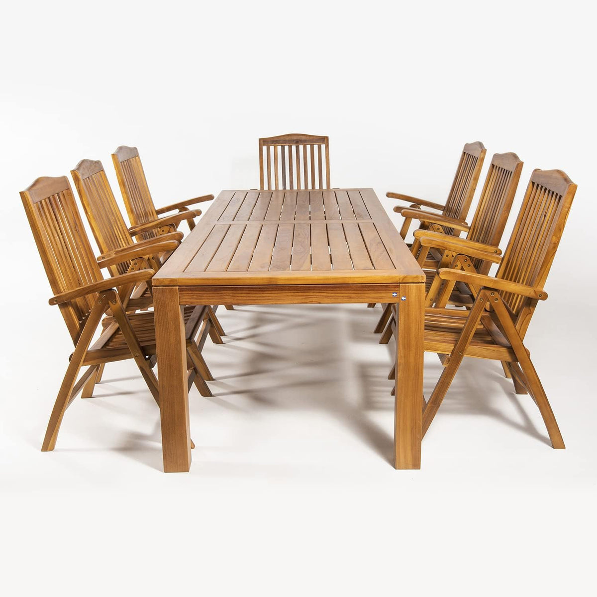 Conjunto de jardín de Madera Teca, Mesa de 240 cm de Largo y 8 sillones reclinables
