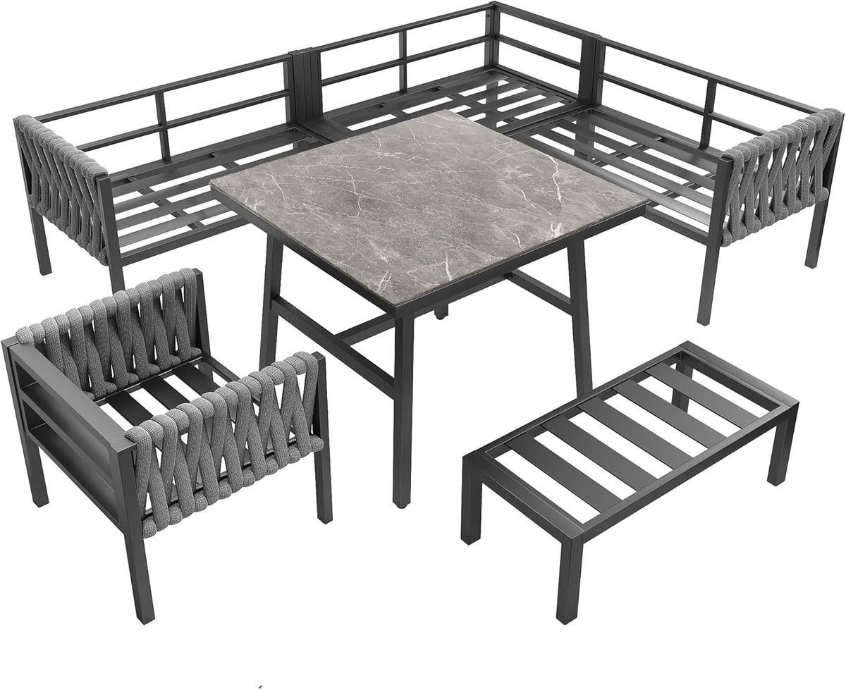 Juego de muebles de jardín de cuerda con estructura de hierro galvanizado
