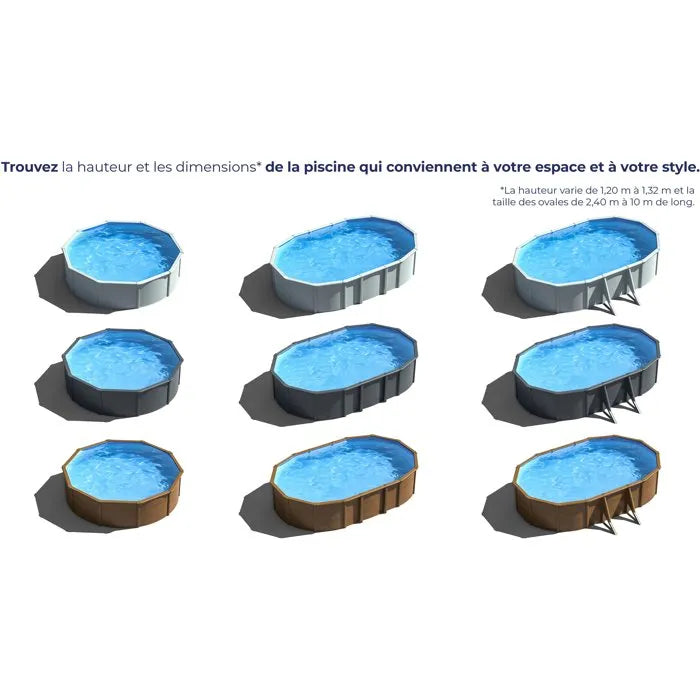 GRE - Kit de piscina redonda elevada de acero blanco de Ø300 x 122 cm (incluye filtro de arena y escalera)