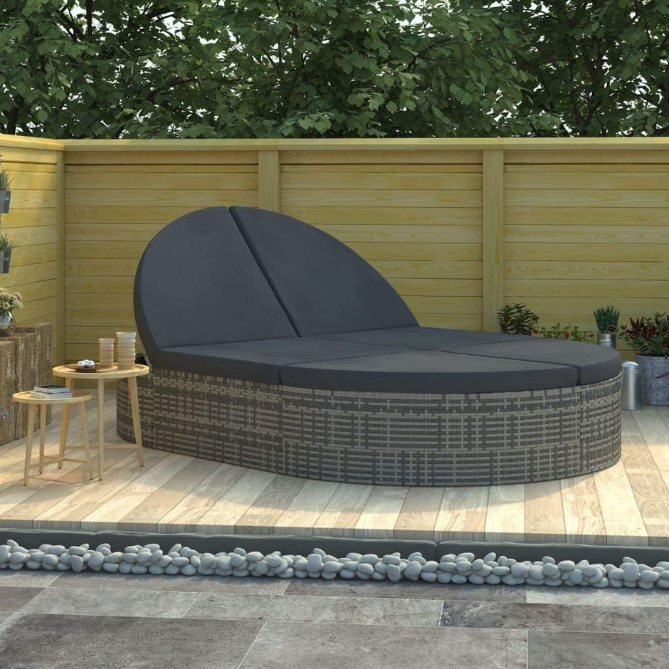 Tumbona para 2 Personas con Cojines ratán sintético Gris,Mobiliario,Muebles de jardín