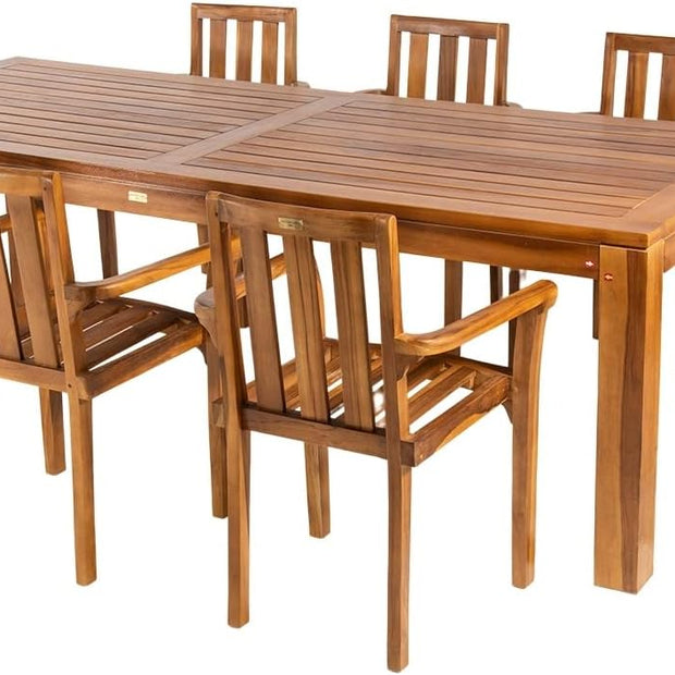 Conjunto de jardín de Madera Teca, Mesa de 240 cm de Largo y 8 sillones apilables