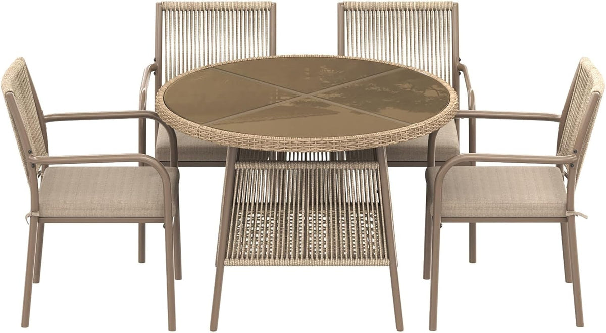 Conjunto Mesa y Sillas Jardin Muebles Jardin Exterior 5 Piezas con 4 Sillones y Tablab Redonda