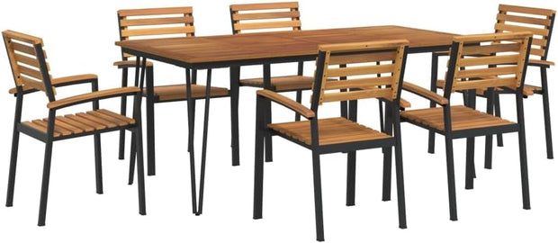 Jardin Exterior Aluminio y Acacia Mesa y 6 Sillas Juego de Comedor de Jardin 7 pzas