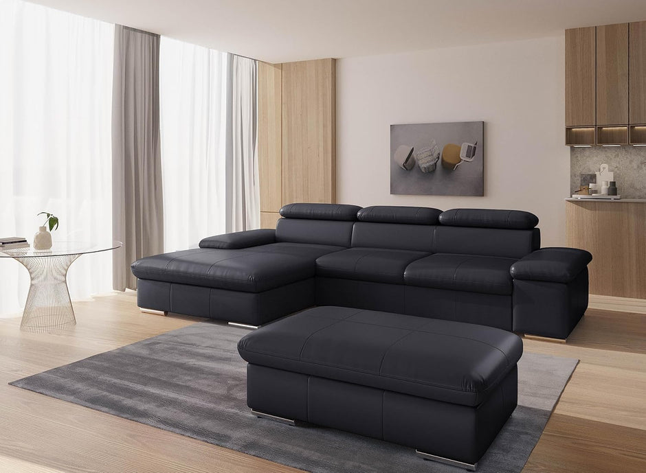 Sofá esquinero con función de Cama, cabecero Ajustable + Silla Larga Grande, 286 x 73 x 174 cm