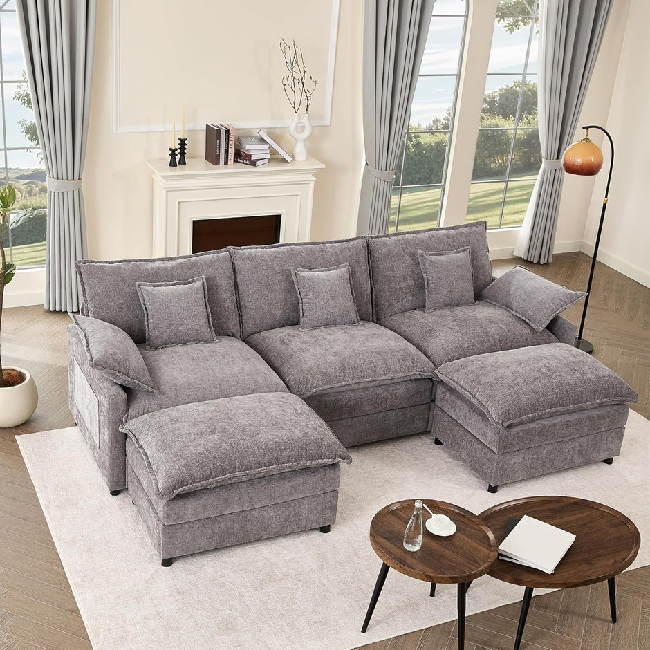 Sofá Modular en Forma de U,Set of sofá de Esquina de 3 plazas con Taburete