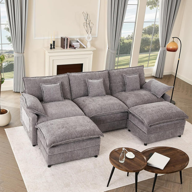 Sofá Modular en Forma de U,Set of sofá de Esquina de 3 plazas con Taburete