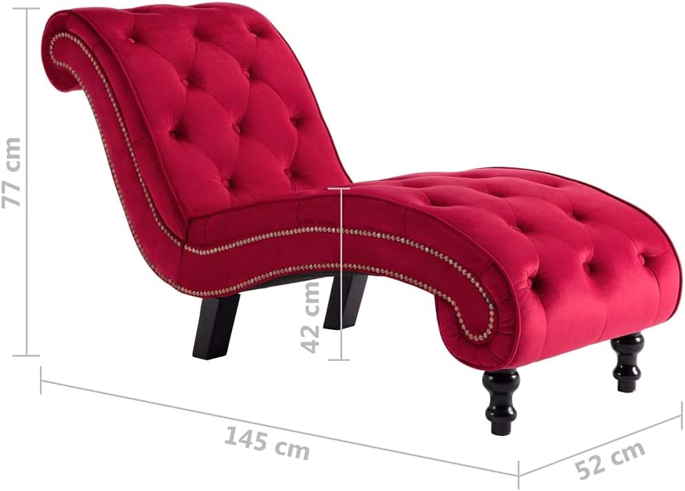 Tumbona roja de terciopelo 145 x 52 x 77 cm (largo x ancho x alto)