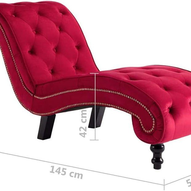 Tumbona roja de terciopelo 145 x 52 x 77 cm (largo x ancho x alto)